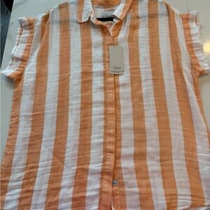 Rails Women's Button Down Shirt in Orange and White Stripes